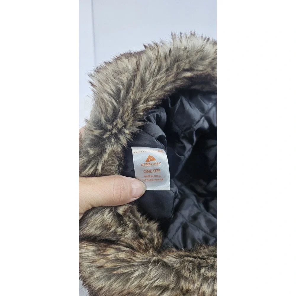 Ozark Trail Faux Fur‎ Trapper Hat Brown Canvas Winter Ear Flap Warm OS
